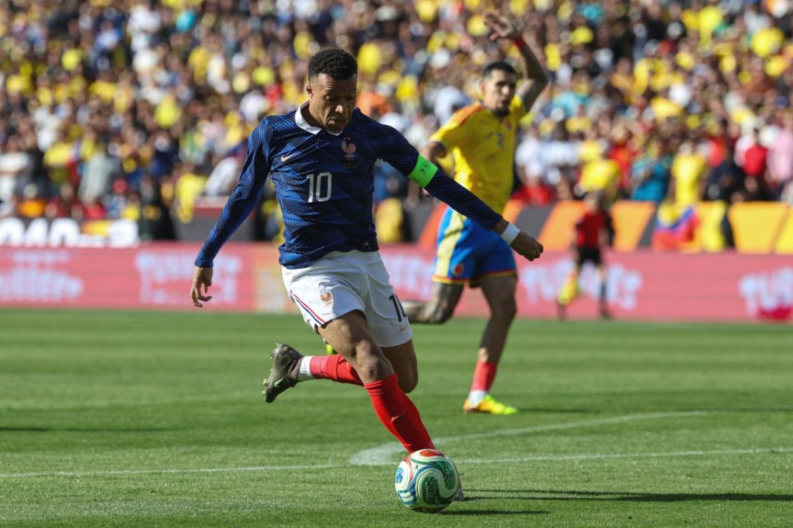 Above, France’s two-time World Cup final scoring sensation Kylian Mbappe controls the ball during a friendly match against Colombia on March 29, 2026. (AFP)