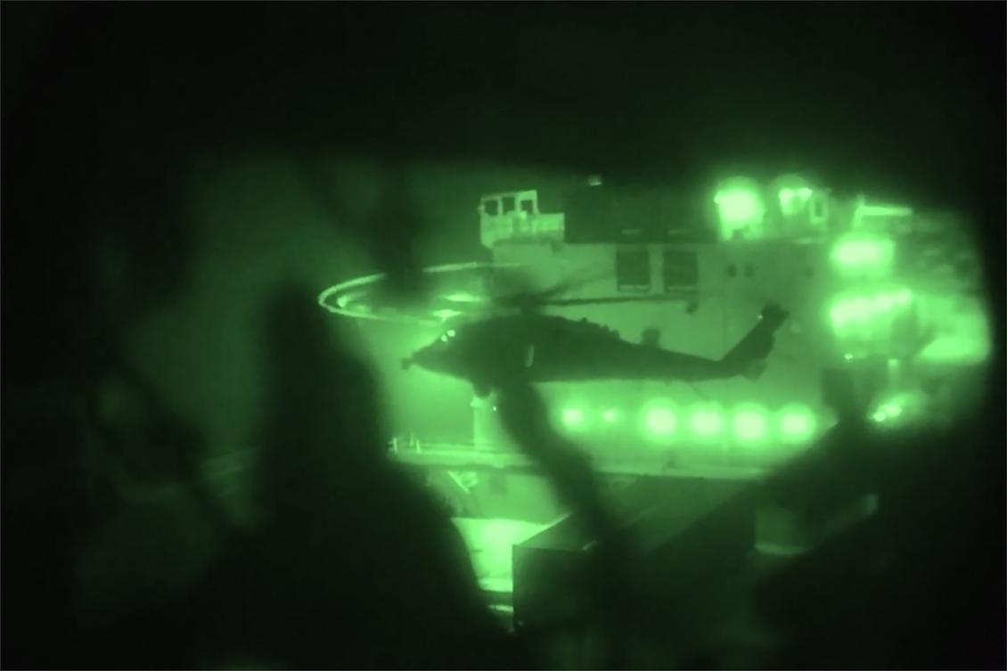This screen grab obtained from a video released by the US Central Command on their X account on April 20, 2026, shows US Marines boarding and seizing the Iranian-flagged vessel M/V Touska after departing by helicopter from amphibious assault ship USS Tripoli in the Arabian sea on April 19, 2026. (FILE/AFP)