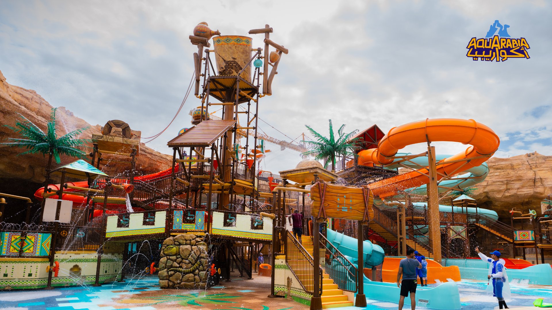 Aquarabia, the Middle East’s largest water park, opened on Thursday at the Qiddiya City entertainment complex on the outskirts of Riyadh. (@AquarabiaQC)