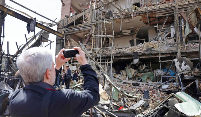 The damaged building of the Shahid Beheshti University following a US or Israeli strike, in Tehran on April 4. (AFP/File)