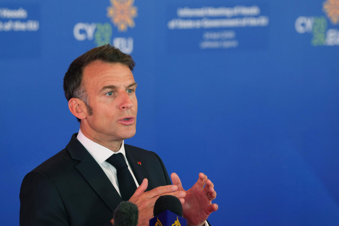 French President Emmanuel Macron said Friday it was in “everyone’s interest” for stability to return to the Middle East. (AP)