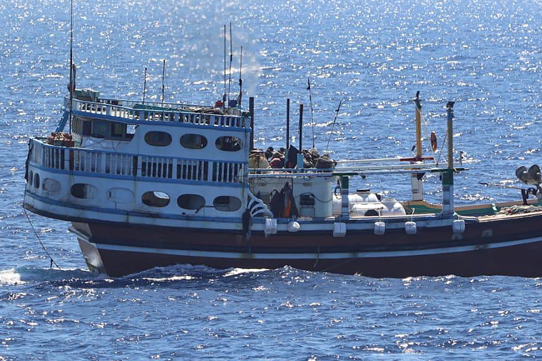 This handout photograph taken on January 29, 2024 and released by Indian Navy shows an Iranian fishing vessel after it has been freed by the Indian Navy, off the coast of Somalia in the Indian Ocean. (AFP)