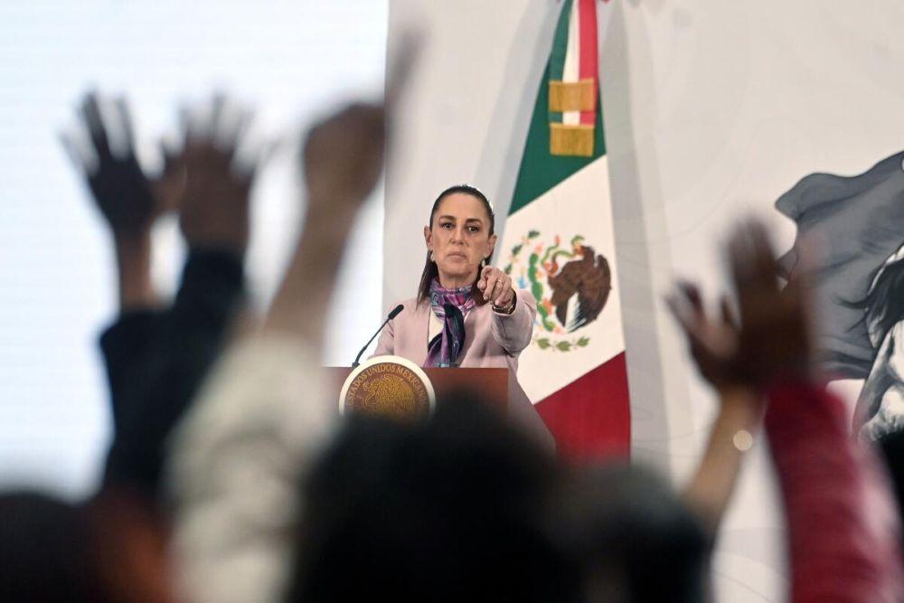 Mexican President Claudia Sheinbaum takes questions during her daily news briefing in Mexico City on Thursday. (Getty Images)