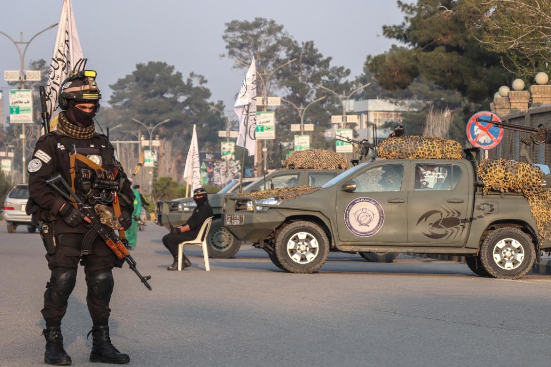 A Taliban security personnel keeps watch along a street in Herat. (File/AFP)