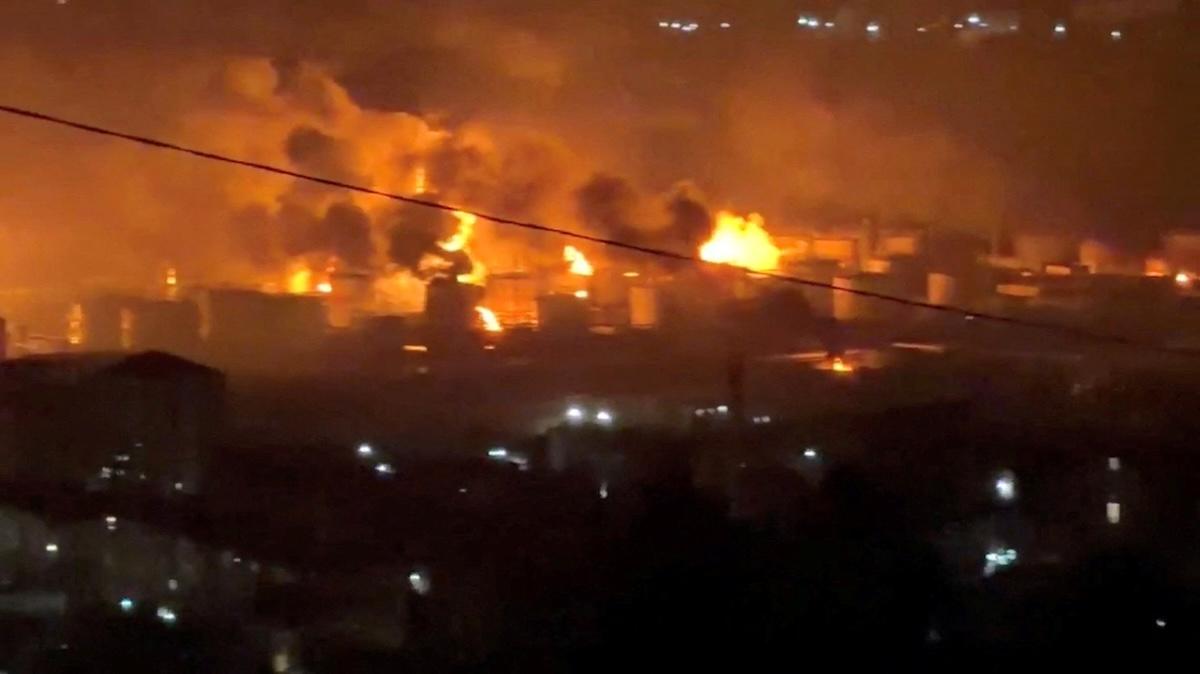 Fire and smoke rise at the Tuapse oil refinery near the Tuapse port, following an earlier Ukrainian drone attack in this screengrab obtained from a social media video released on April 20, 2026. (Social media via Reuters)