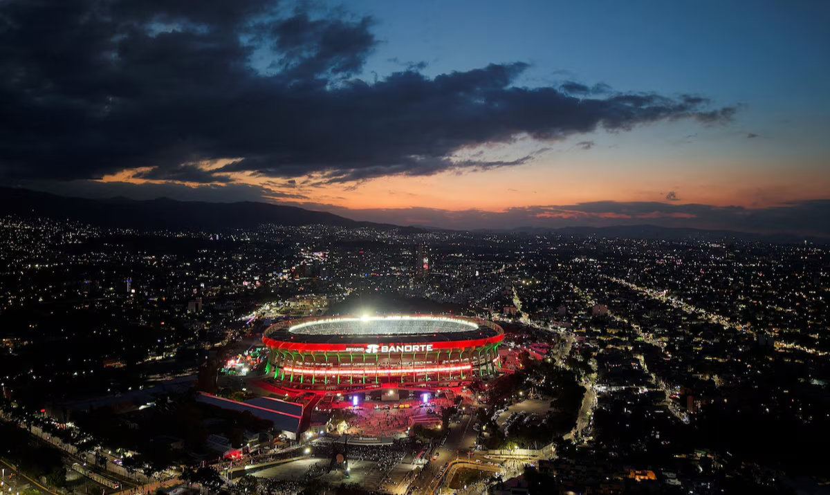 A drone view shows Azteca Stadium, officially renamed Banorte Stadium, on the day of a friendly match between the national teams of Mexico and Portugal held to mark the stadium’s inauguration, as Mexico prepares for the 2026 FIFA World Cup co‑hosted by the United States, Canada and Mexico, in Mexico City, Mexico, March 28, 2026. (Reuters)
