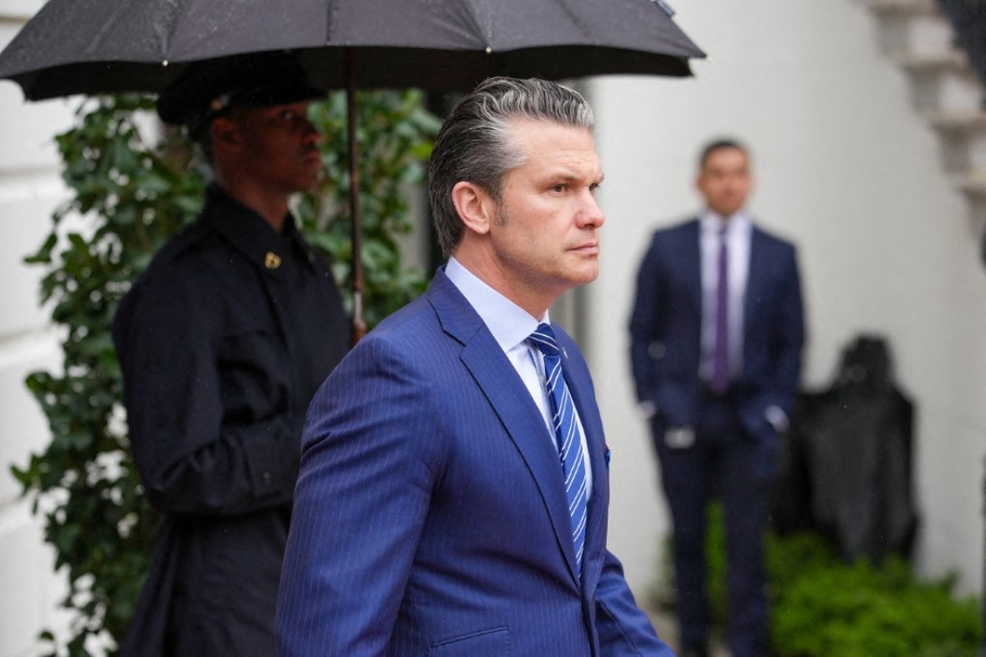 US Secretary of War Pete Hegseth arrives to a state arrival ceremony on the South Lawn of the White House in Washington, US. (AFP)