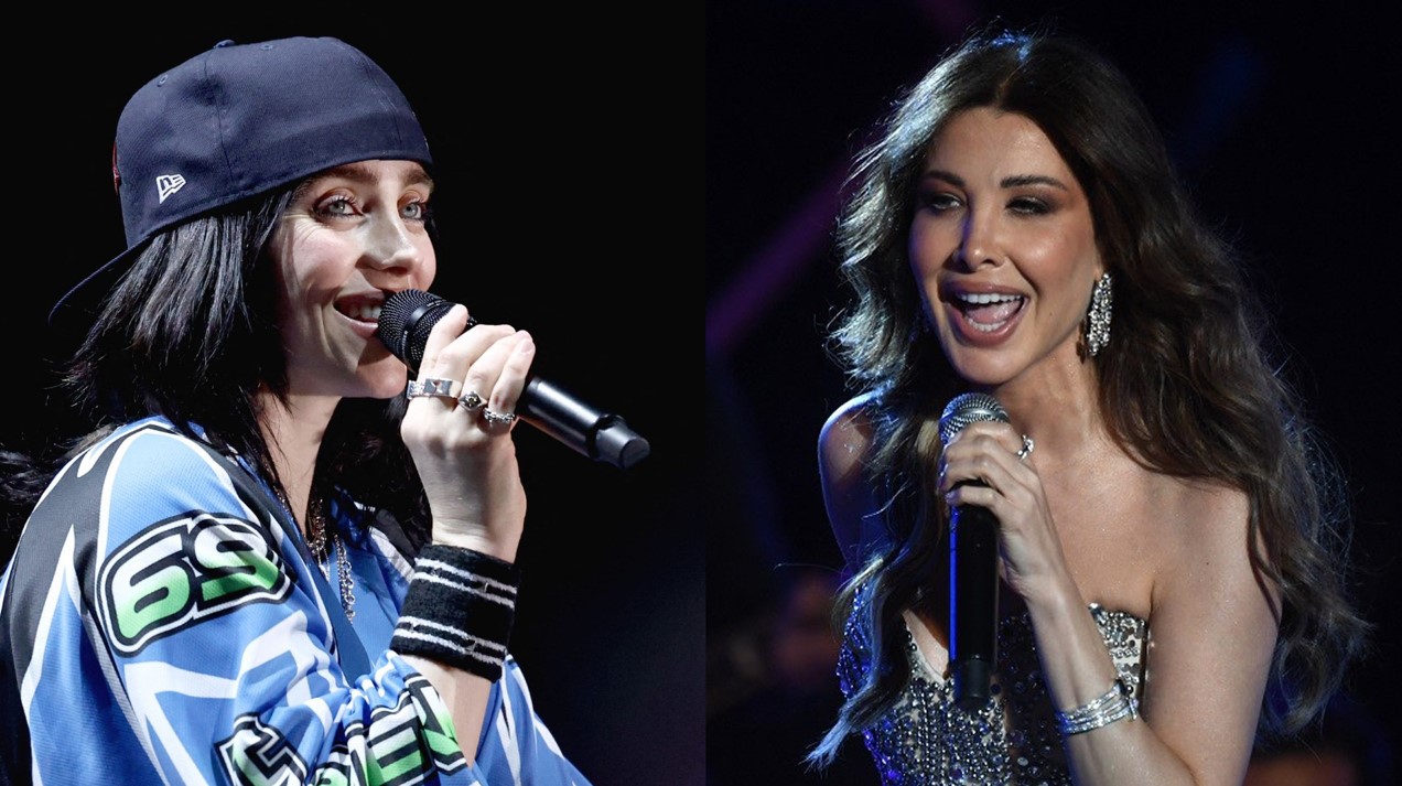 Ten-time Grammy-winning US singer Billie Eilish and Lebanese pop icon Nancy Ajram. (Composite image/AFP)