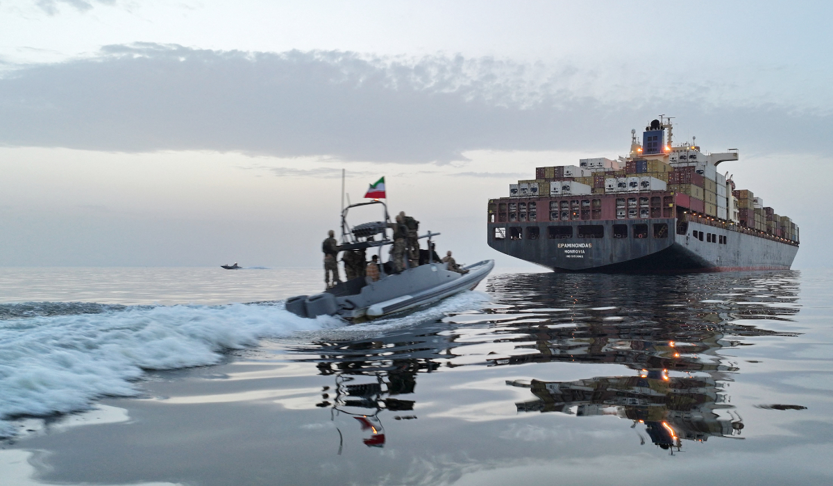 Islamic Revolutionary Guard Corps boat allegedly taking part in an operation to seize ships in the Strait of Hormuz. (AFP)