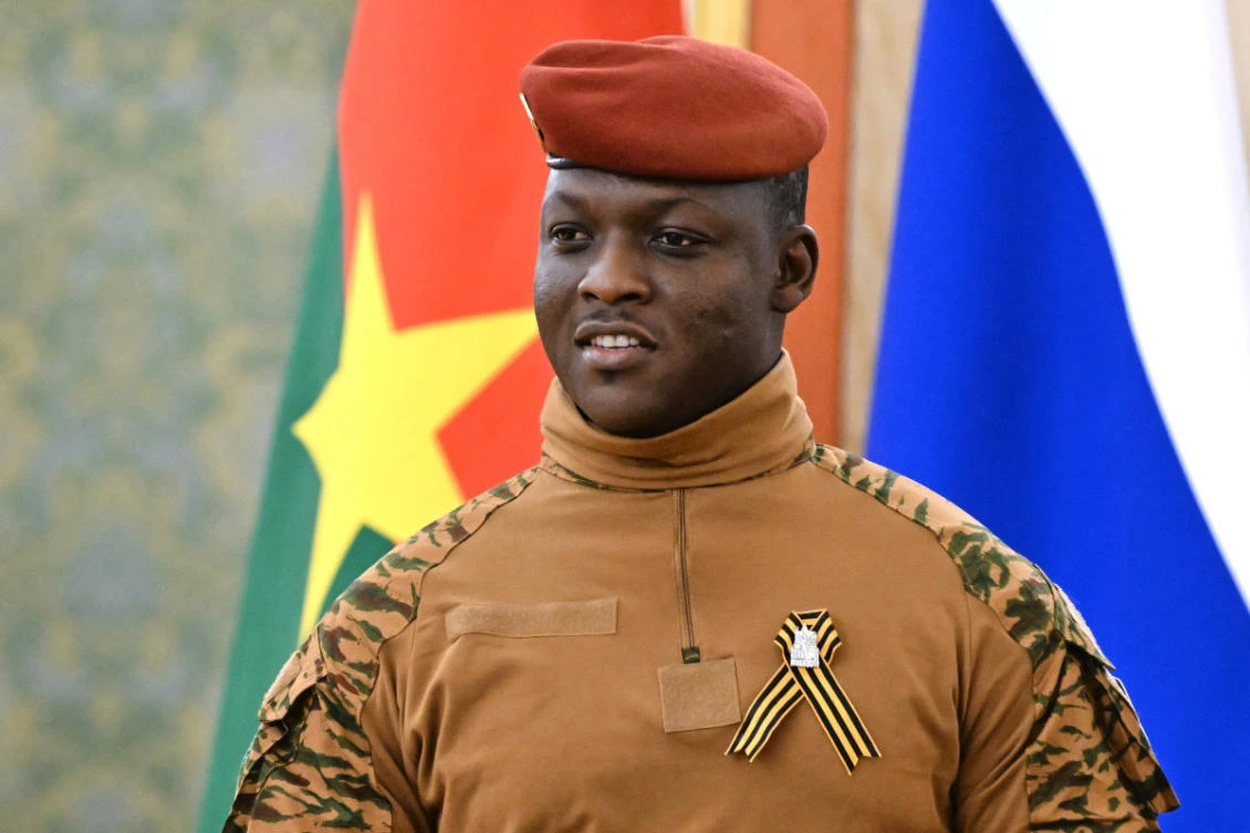 In this photo provided by RIA Novosti, Burkina Faso President Ibrahim Traore arrives at the Grand Palace at the Kremlin in Moscow, Russia, on May 10, 2025. RIA Novosti via AP, file)