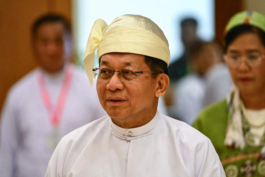 Myanmar president Min Aung Hlaing arrives for a session of the Pyidaungsu Hluttaw in Naypyidaw on April 10, 2026. (AFP)