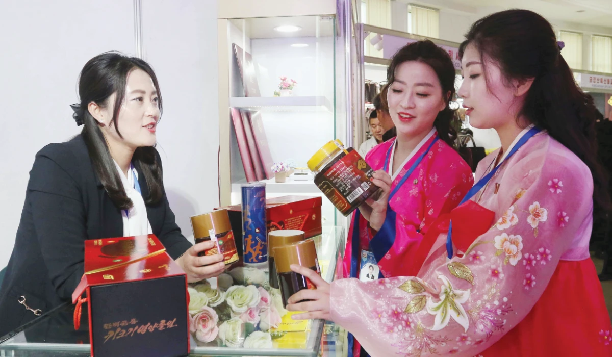 Pyongyang citizens look around the Pyongyang International Tourist Souvenir and Health Products Exhibition at the Sci-Tech Complex in Pyongyang, North Korea, Friday, April 10, 2026. (AP)
