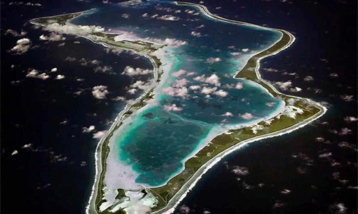 This image released by the US Navy shows an aerial view of Diego Garcia in the Chagos Island group. (AP)