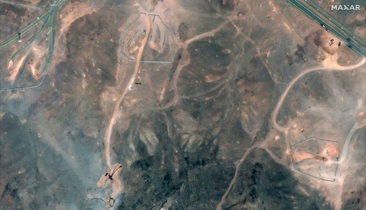 A view of underground entrances and activity at the Fordo Fuel Enrichment Plant complex from July 2025. (AFP PHOTO/ SATELLITE IMAGE ©2024 MAXAR TECHNOLOGIES)