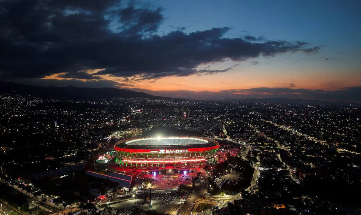 A drone view shows Azteca Stadium, officially renamed Banorte Stadium, on the day of a friendly match between the national teams of Mexico and Portugal held to mark the stadium’s inauguration, as Mexico prepares for the 2026 FIFA World Cup co‑hosted by the United States, Canada and Mexico, in Mexico City, Mexico, March 28, 2026. (Reuters)