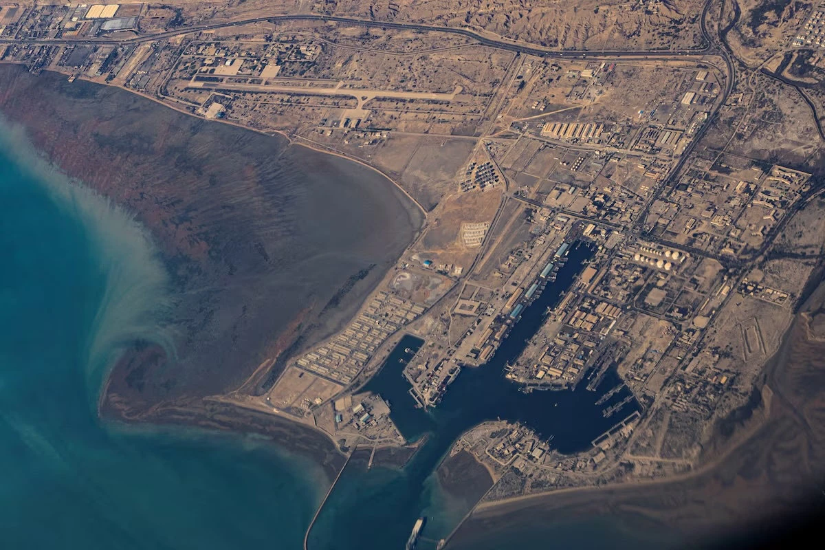 An aerial view of the Iranian shores and Port of Bandar Abbas in the strait of Hormuz. (Reuters)