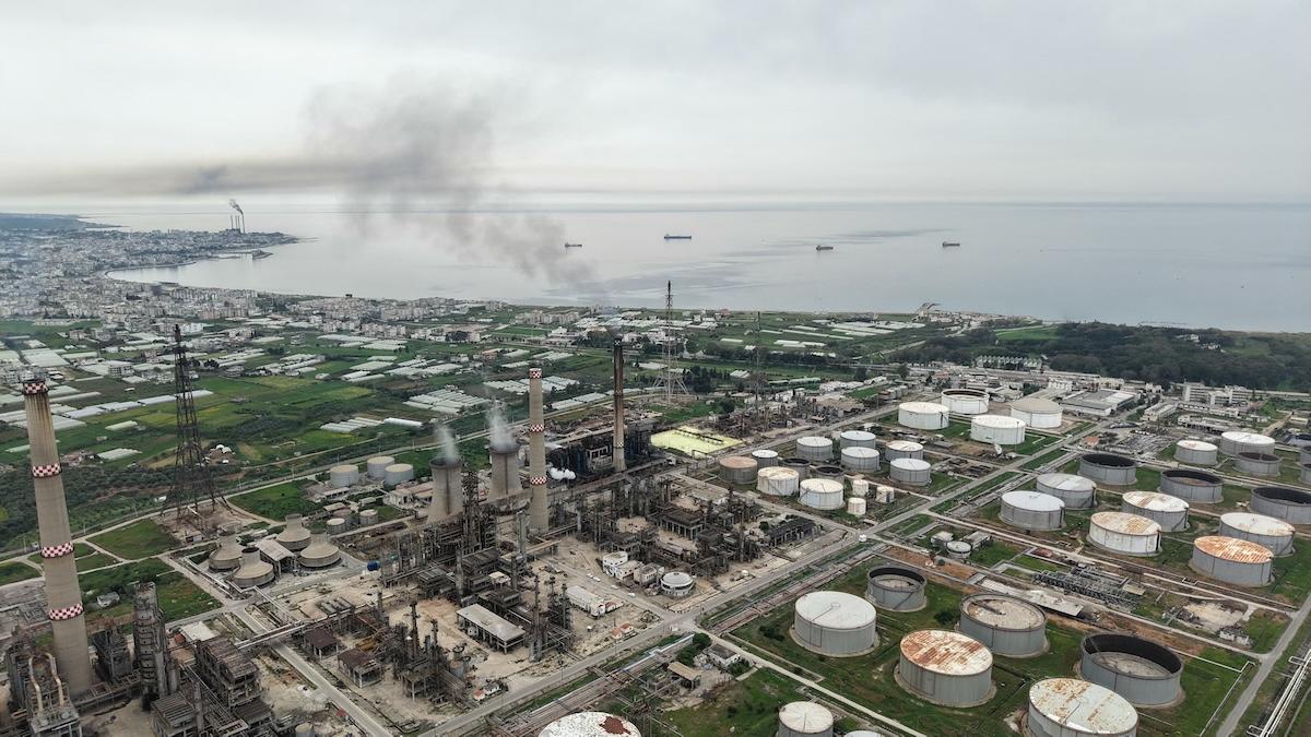 An aerial photograph shows the oil facilities at the Baniyas port refinery on the Mediterranean Sea, in Baniyas on April 15, 2026. (FILE/AFP)