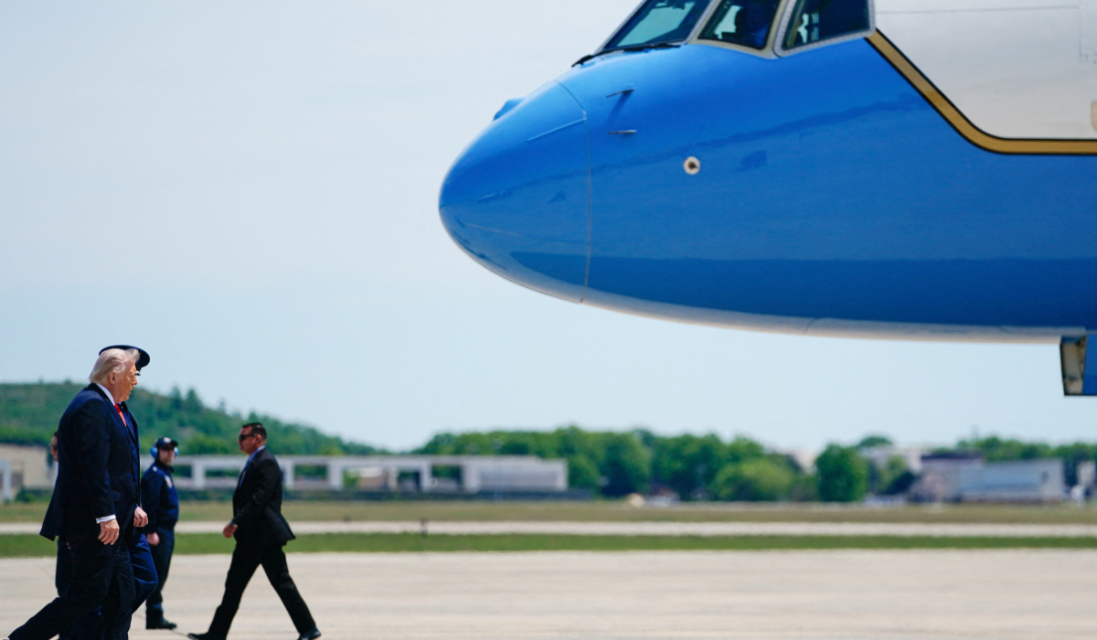 U.S. President Donald Trump walks on the tarmac to board Air Force One as he departs for Florida, at Joint Base Andrews in Maryland, U.S., May 1, 2026. (REUTERS)