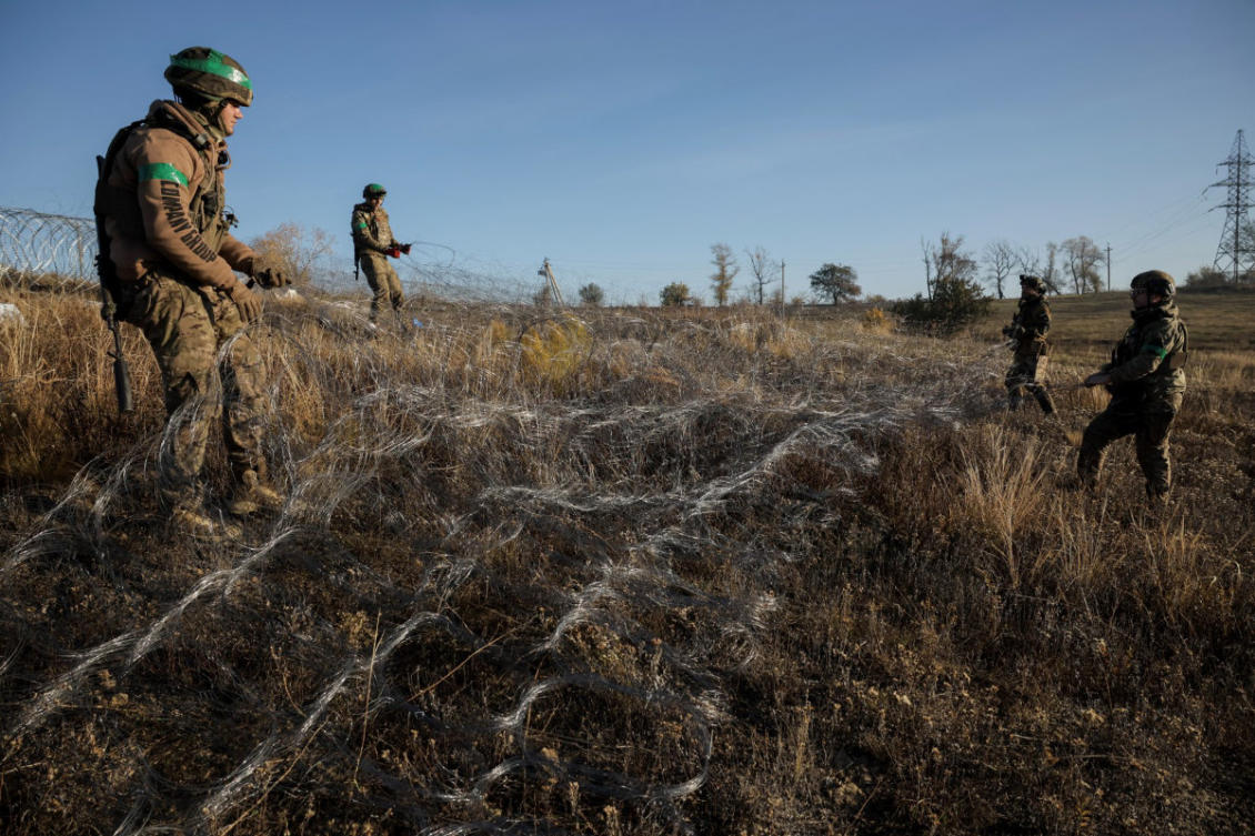 In this photo taken on October 30, 2024, Ukrainian soldiers are seen installing obstacles along the frontline in the Donetsk region, amid the Russian invasion in Ukraine. Russia has been recruiting men from other countries to fight in its war against its neighbor. (AFP file photo)