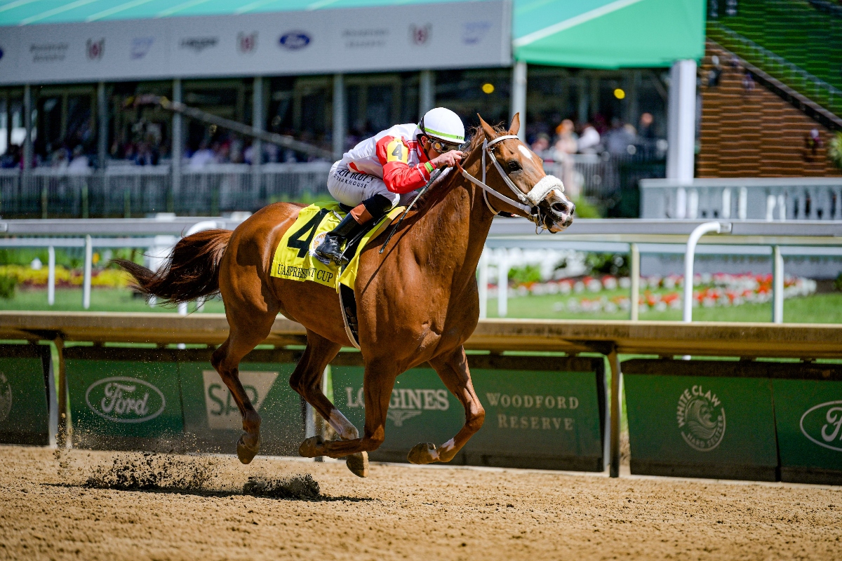 Diamond Gem AA wins the US Leg of the UAE President’s Cup at the Kentucky Derby. (Supplied)