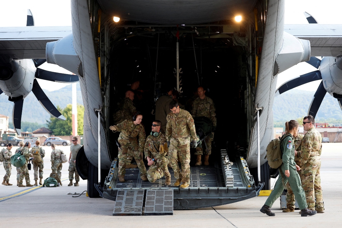 Servicemen attend the annual multinational crisis response training SABER GUARDIAN 23 HOSPEX with a medical focus, at the US Air Force Base in Ramstein, Germany. (Reuters)
