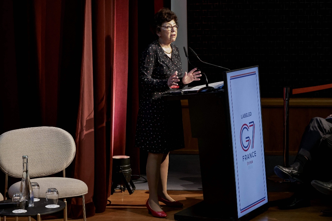 France's Environment Minister Monique Barbut delivers a speech during a meeting focused on reducing methane emissions as part of France's G7 presidency, at the Maison de la Chimie in Paris, France. (AFP)