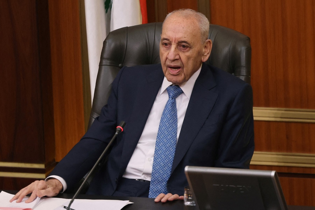 Lebanon's Parliament Speaker Nabih Berri chairs a parliamentary session in Beirut, Lebanon. (AFP)