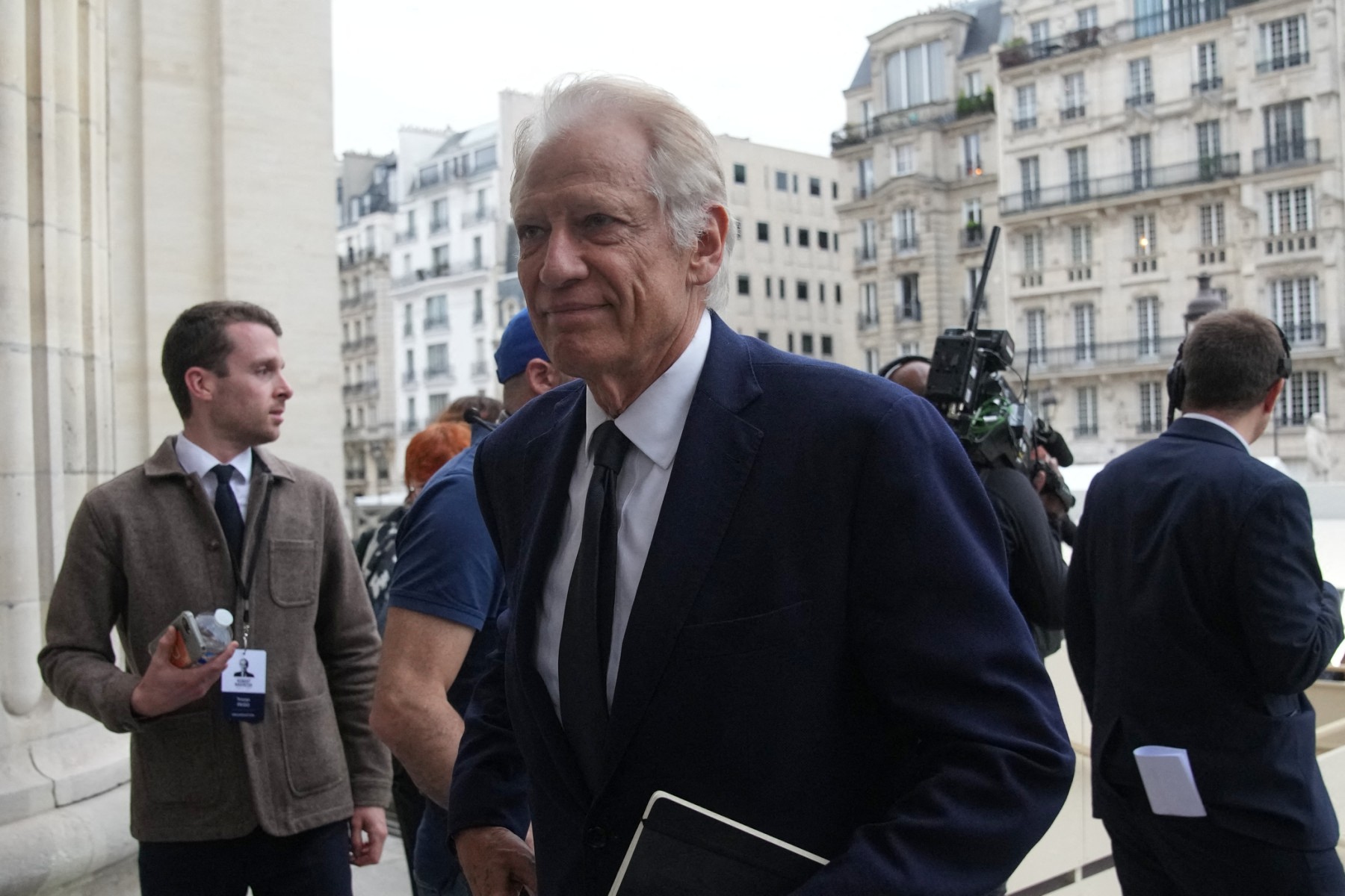 Former French Prime Minister Dominique de Villepin attends the ceremony for the late former French Minister of Justice and President of the Constitutional Council Robert Badinter outside the Pantheon, where he will be inducted, in Paris, Oct. 9, 2025. (Files / AFP)