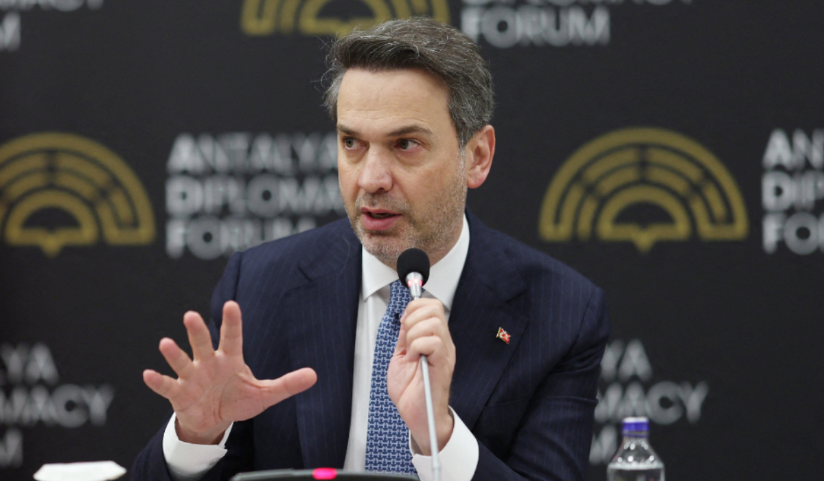 Turkey's Minister of Energy and Natural Resources Alparslan Bayraktar speaking during an event in Antalya. (AFP)