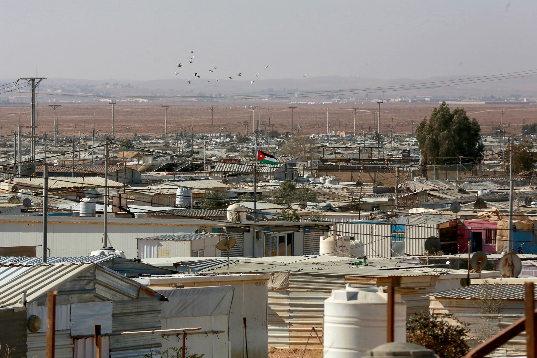 Birds fly over the Zaatari camp for Syrian refugees, near the Jordanian city of Mafraq, about 80Km north of the capital Amman, Jan. 13, 2025. (Files / AFP)