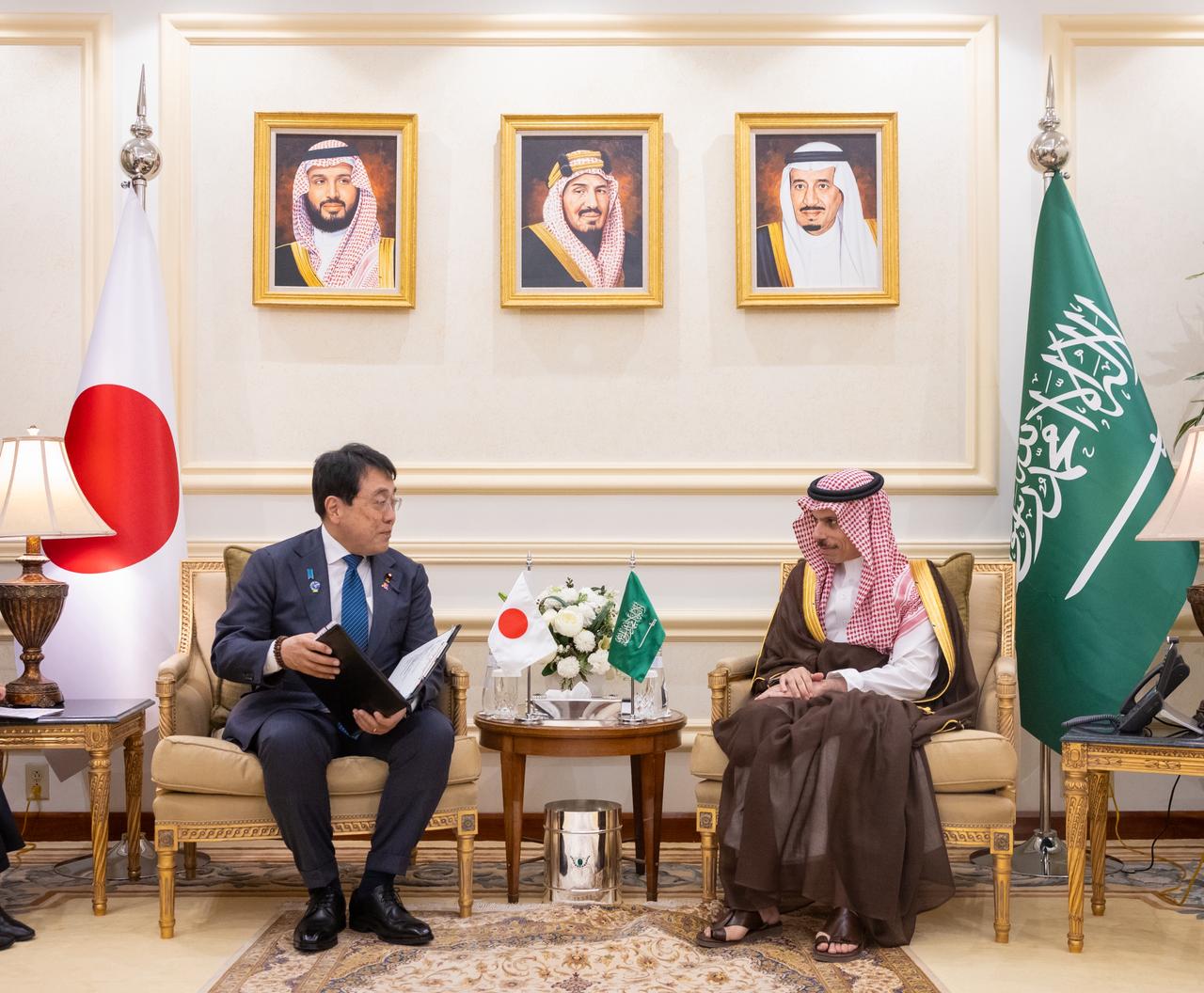 Saudi Arabia’s Foreign Minister Prince Faisal bin Farhan met with Japan’s Minister of Economy, Trade and Industry Ryosei Akazawa in Jeddah on Wednesday. (SPA)