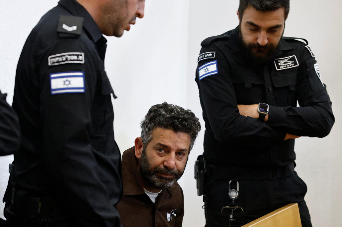 Activist Saif Abu Keshek, a Spanish national, who was detained aboard the Gaza-bound Global Sumud Flotilla, appears at a court in southern Israel on Wednesday. (Reuters)
