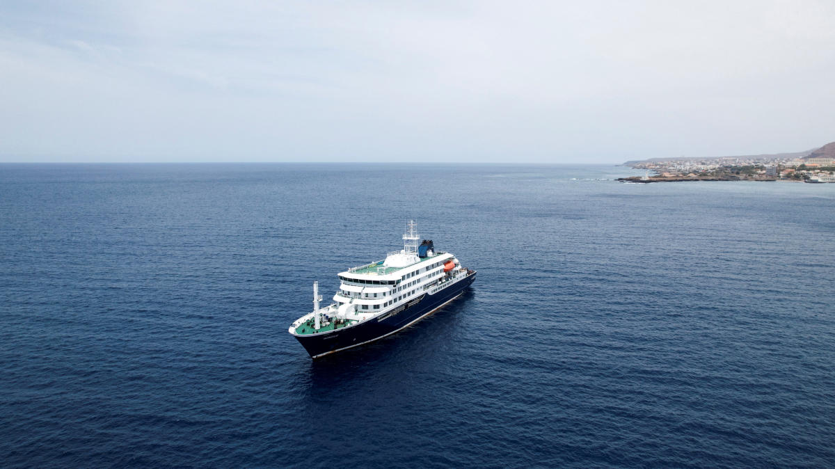 The cruise ship MV Hondius, above, where passengers tested for hantavirus, departed from Argentina for its Antarctica voyage. (Reuters)