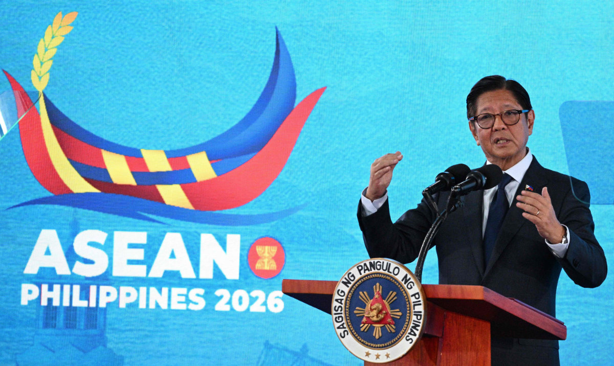 Philippine President Ferdinand Marcos Jr. addresses a press conference in Cebu on Friday. (AFP)