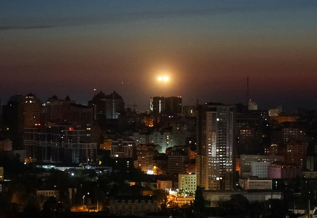 Above, explosions over Kyiv as a Russian drone is intercepted on May 12, 2026. (Reuters)