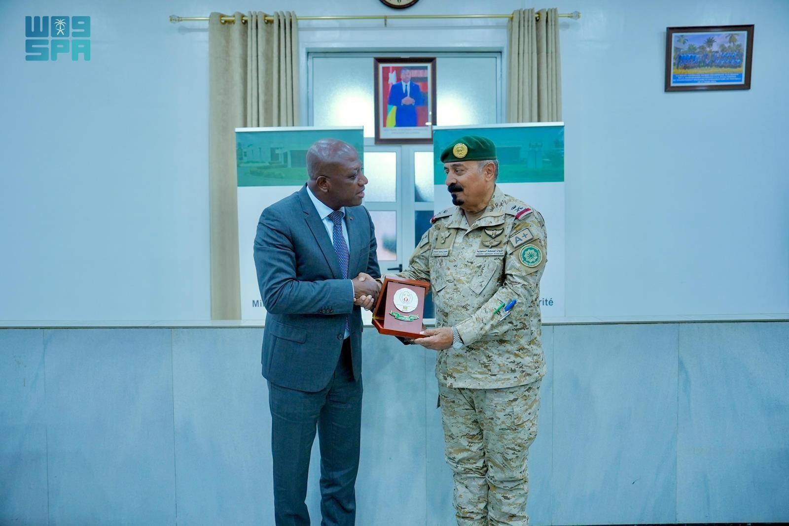 Secretary-General of the Islamic Military Counter Terrorism Coalition Maj. Gen. Mohammed Al-Moghedi meets Togo’s Minister of Security and Civil Protection Calixte Batossie Madjoulba in Lome. (SPA)