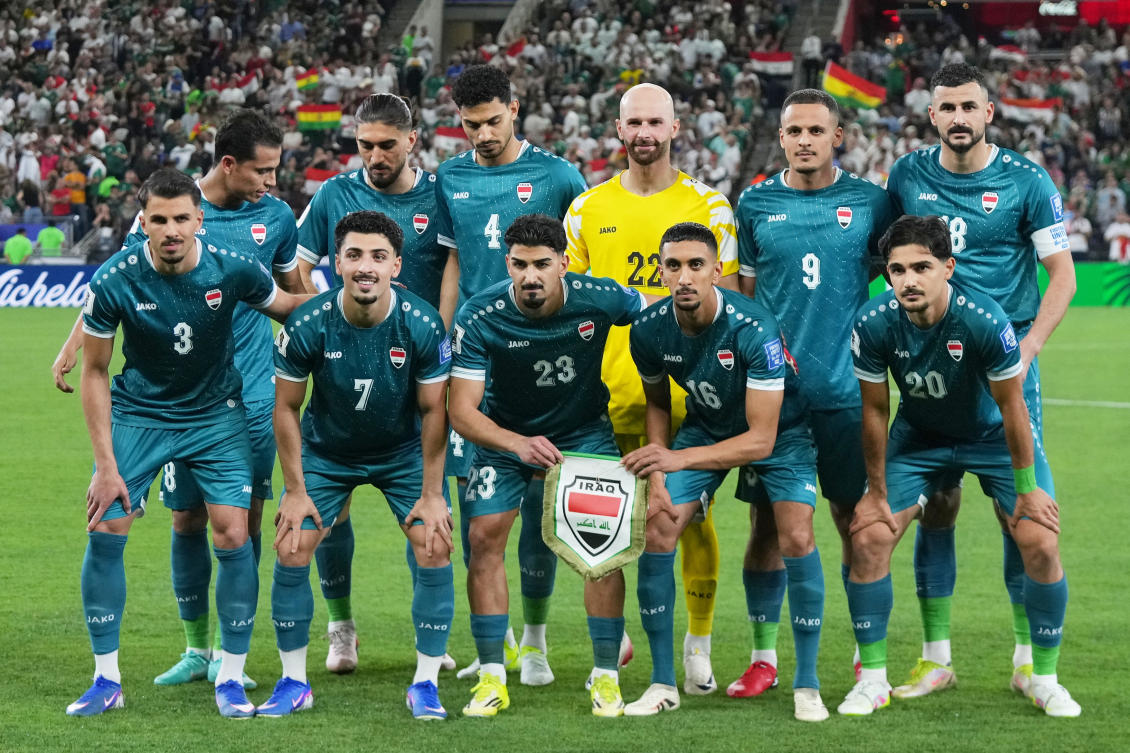 Iraq players pose for a team photo prior to the World Cup playoff final soccer match between Iraq and Bolivia in Monterrey, Mexico, Mar. 31, 2026. (AP/File)