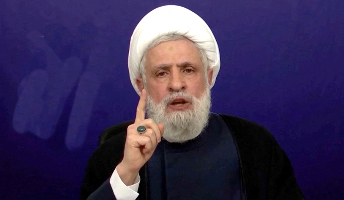 Lebanon’s Hezbollah Chief Naim Qassem gives a televised speech from an unknown location, July 30, 2025 in this screen grab from video. (REUTERS file photo)