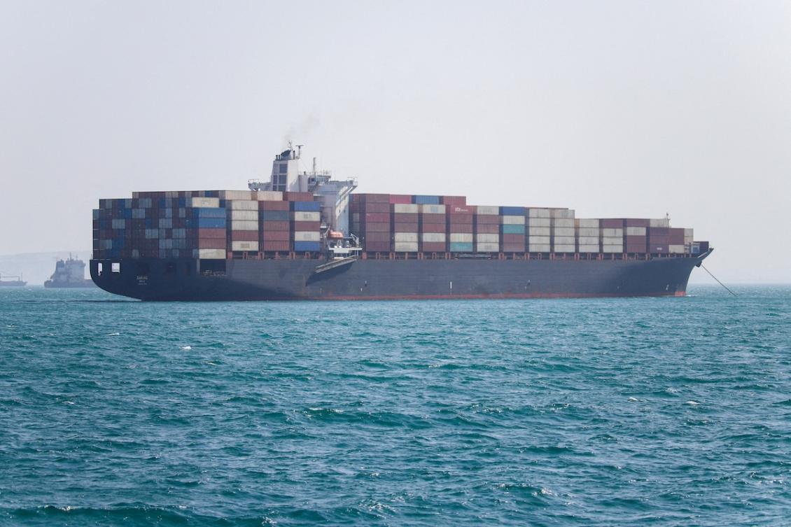 Above, ships anchored in the Strait of Hormuz near Bandar Abbas, Iran on May 4, 2026. (WANA via Reuters)