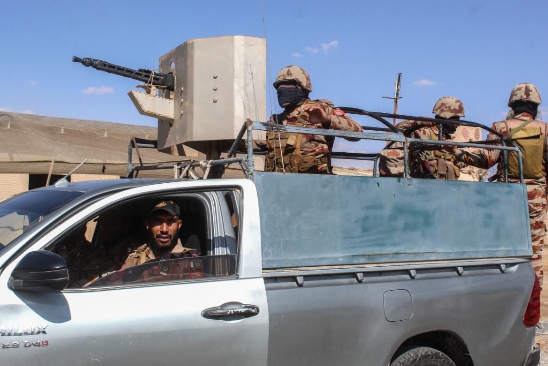 Above, Pakistani soldiers patrol in Chaman, Balochistan province on March 19, 2026. The Baloch Liberation Army had targeted military installations as well as police and civil administration officials in gun attacks and suicide bombings. (AFP)