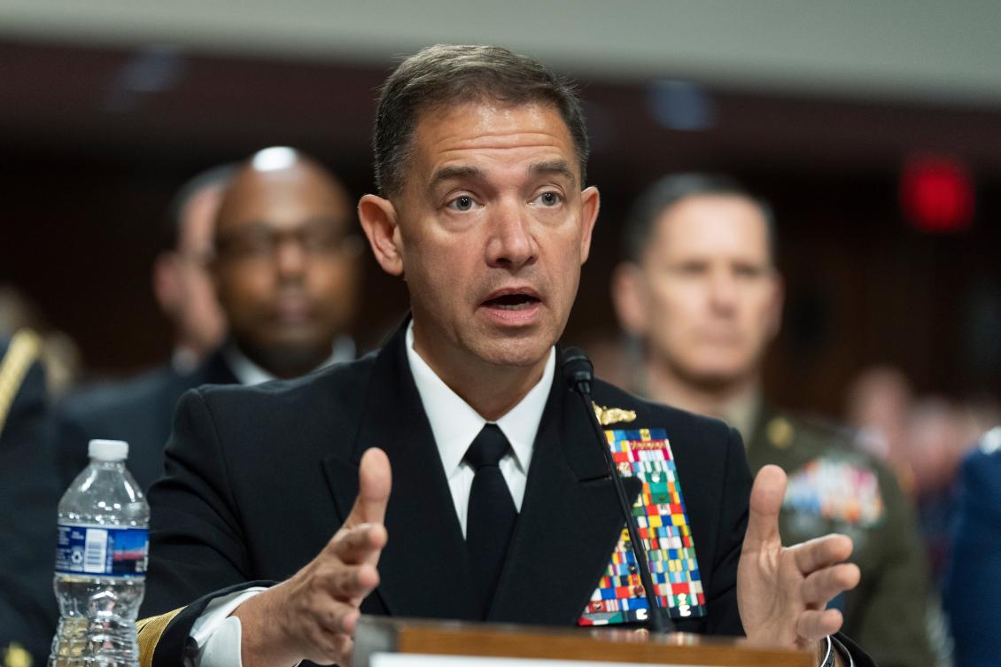 Commander of US Central Command Admiral Brad Cooper testifies at a Senate Armed Services Committee hearing on Capitol Hill on Thursday. (AP)
