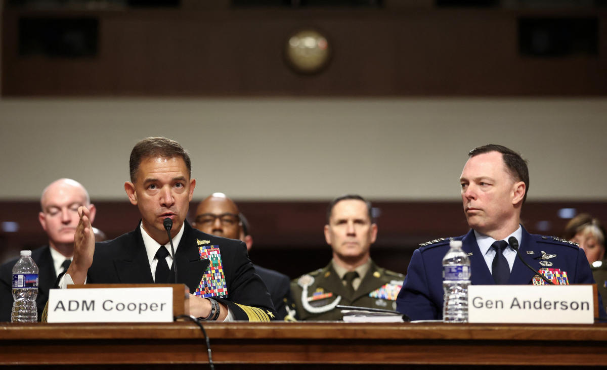 US CENTCOM Commander Admiral Brad Cooper and AFRICOM Commander Gen. Dagvin Anderson testify before the Senate Armed Services Committee on "The Posture of the US Central Command and US Africa Command in Review" on Capitol Hill in Washington on May 14, 2026. (Reuters)