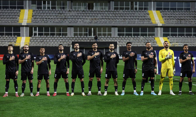 Jordan football players line up during the national anthems before the Jordan v Costa Rica friendly match at Mardan Sports Complex in Antalya, Turkiye, on Mar. 27, 2026. (Reuters/File)