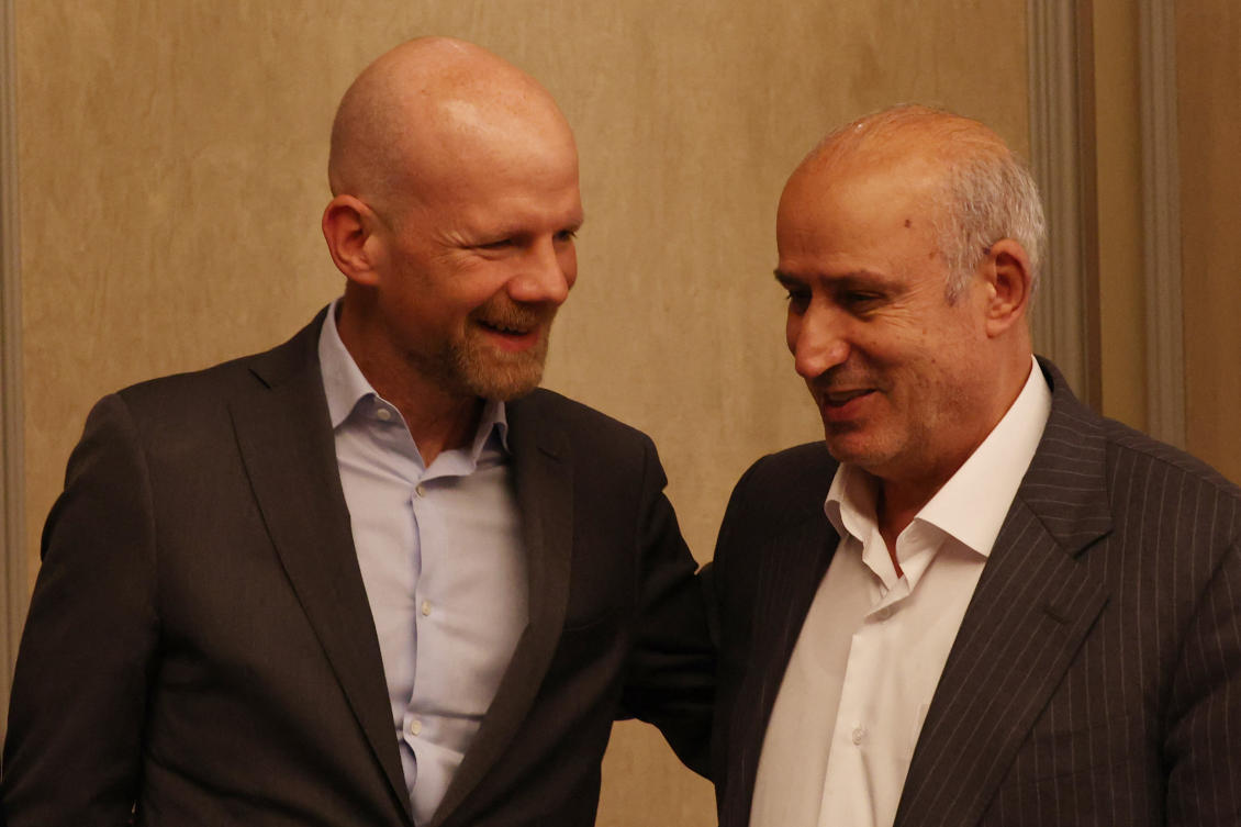 Iran Football Association president Mehdi Taj meets FIFA secretary general Mattias Grafstrom In Istanbul, Turkiye on May 16, 2026. (Reuters)