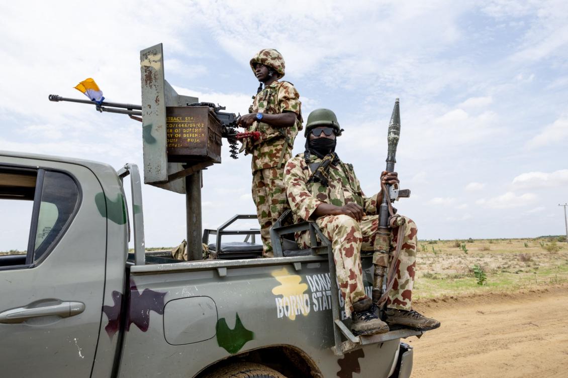 Above, Nigerian soldiers stand guard in Monguno, Borno state on July 5, 2025. (AFP file photo)