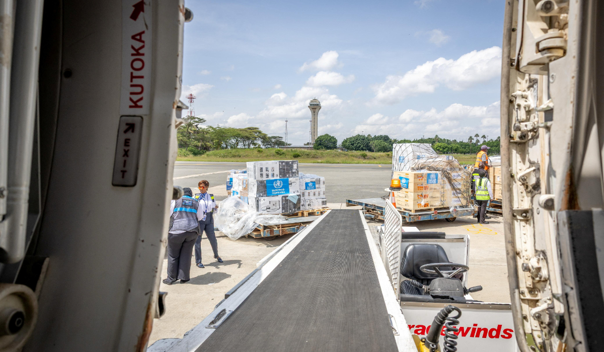 World Health Organization's (WHO) workers mobilise 4.7 tonnes of essential medical supplies and emergency kits to support the affected regions in response to the Ebola outbreak in the Democratic Republic of Congo from the Jomo Kenyatta International Airport (JKIA) in Nairobi, Kenya May 18, 2026. (REUTERS)