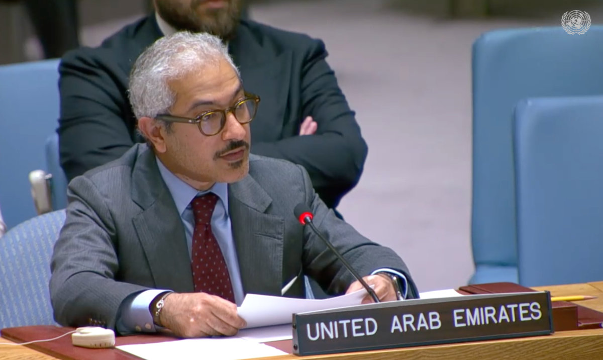 UAE Ambassador Mohamed Abushahab condemns the “unlawful, unprovoked terrorist attack” after a drone strike near the Barakah nuclear power. (UN)