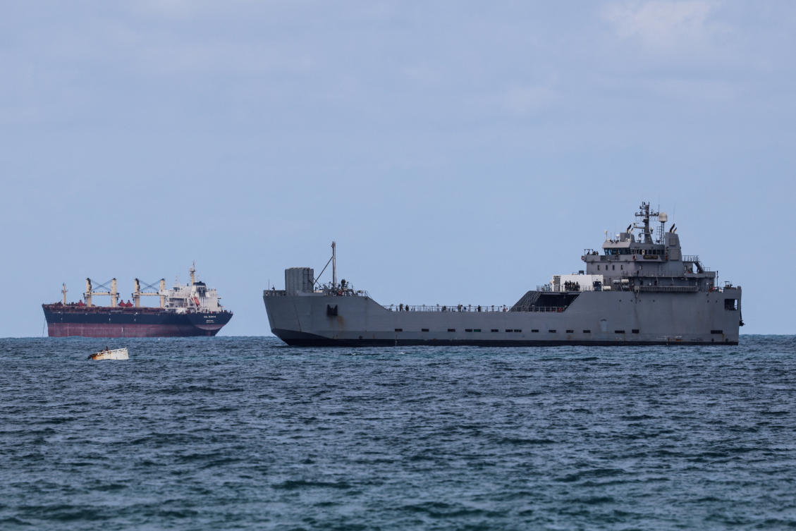 An Israeli naval vessel arrives at Ashdod port, on the day a rights group and the Global Sumud Flotilla’s organizers said activists aboard the Gaza-bound flotilla were intercepted by Israeli naval forces and are being detained at an Israeli port, on May 20, 2026. (Reuters)