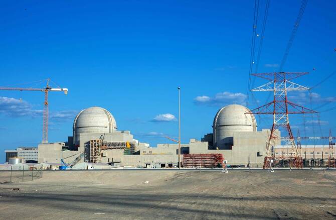 A fire broke out following a drone strike on the Barakah Nuclear Power Plant in the emirate of Abu Dhabi on May 17. (AFP/File)