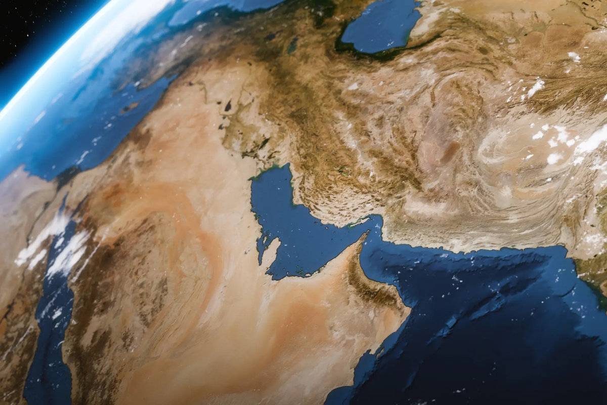 A satellite view shows the Strait of Hormuz. (Getty Images)